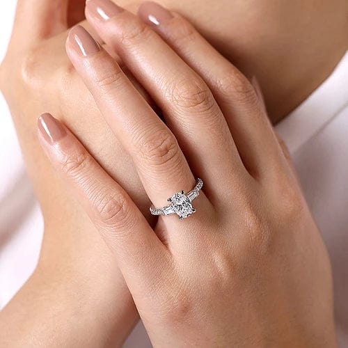 14K Channel-Set Baguette & Princess Cut Engagement Ring
